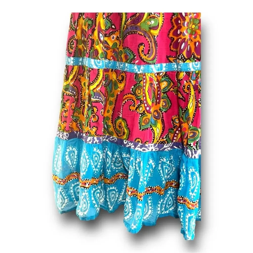 PINK TURQUOISE FLORAL TIER MAXI SKIRT SZ XLG
